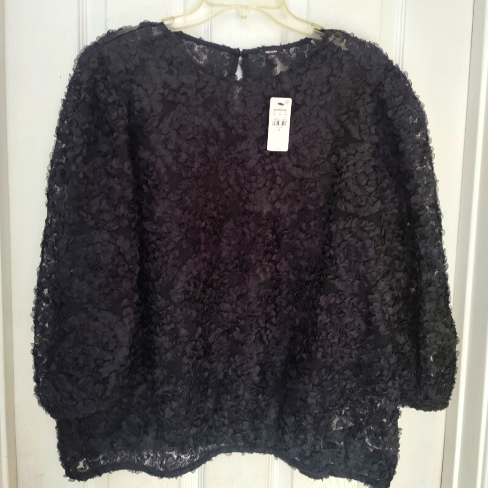 Express Elegant Black Petal Applique Formal Top Womens  XL NWT